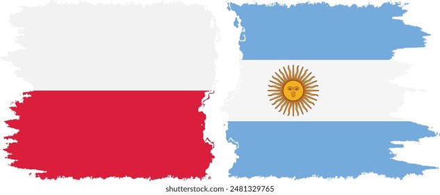 Argentina and Poland grunge flags connection, vector