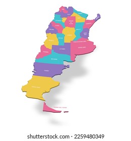 Argentina political map of administrative divisions - provinces and autonomous city of Buenos Aires. 3D colorful vector map with name labels.