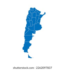 Argentina political map of administrative divisions - provinces and autonomous city of Buenos Aires. Solid blue blank vector map with white borders.