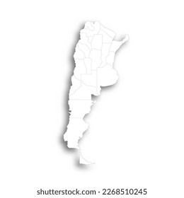 Mapa político argentino de divisiones administrativas - provincias y ciudad autónoma de Buenos Aires. Mapa blanco plano con un contorno negro fino y sombra caída.