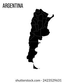 Argentina political map of administrative divisions - provinces and autonomous city of Buenos Aires. Blank black map and country name title.