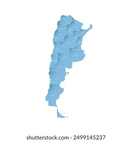 Argentina political map of administrative divisions - provinces and autonomous city of Buenos Aires. Shaded vector map with 3D-like blue gradient and name labels