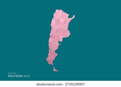 Argentinien Polygonkarte Vektorgrafik in Low-Poly-geometrischen Stil, weiche Pastellfarben mit rosa und grünen Töne, saubere Silhouette auf festem Hintergrund, ideal für Infografik.