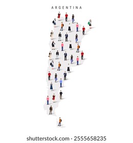 Argentina population map. Large group of realistic a diverse crowd of people figures in a shape of Argentinian map. Flat vector illustration isolated on white.