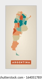 Argentina poster. Map of the country with colorful regions. Shape of Argentina with country name. Classy vector illustration.