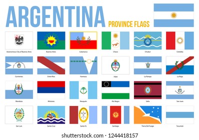 Argentina Province Flags Vector Illustration on White Background. Provinces of Argentina All Flags