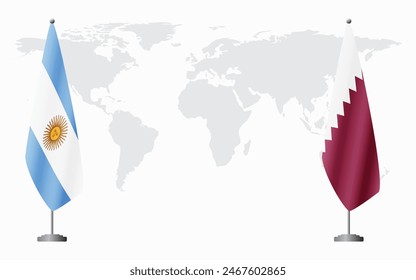 Argentina and Qatar flags for official meeting against background of world map.