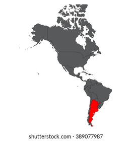 Argentina red map on gray America map vector
