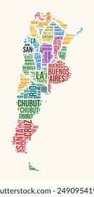 Argentina regions word cloud. Country logo design. Regions typography style vector image. Argentina colored text cloud. Classy vector illustration.