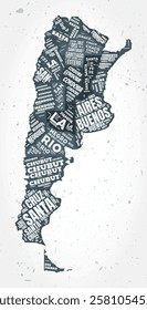 Argentina regions word clouds. Country shape on textured background. Argentina design in typographic style. Awesome vector illustration.