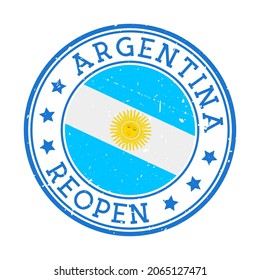 Argentina Reopening Stamp. Round badge of country with flag of Argentina. Reopening after lock-down sign. Vector illustration.