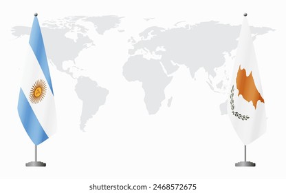 Argentina and Republic of Cyprus flags for official meeting against background of world map.