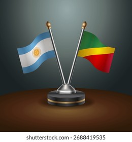 Argentinien und Republik Nordkongo Tischfahnen Beziehung mit Farbverlauf Hintergrund. Vektorgrafik