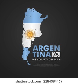 Argentina Revolution day greeting card, with grunge and splash effect on flag as a symbol of revolution and silhouette city. vector illustration