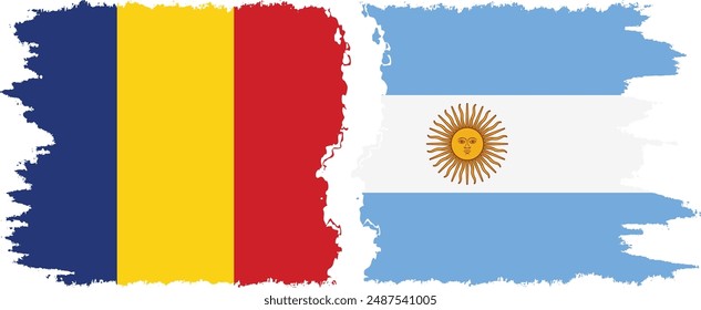 Argentina and Romania grunge flags connection, vector