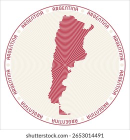 Argentina redonda design de logotipo. Forma de país de anéis. Texto argentino por todo o país. Ilustração de vetor.