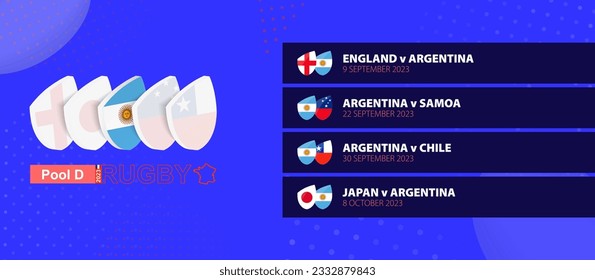 Argentina rugby national team schedule matches in group stage of international rugby competition. Vector set.