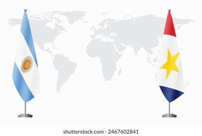 Argentina and Saba flags for official meeting against background of world map.