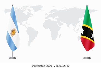 Argentina and Saint Kitts and Nevis flags for official meeting against background of world map.