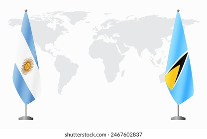 Argentina and Saint Lucia flags for official meeting against background of world map.