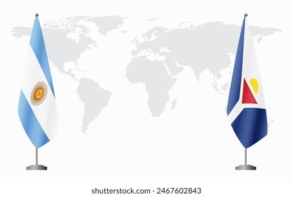 Argentina and Saint Martin flags for official meeting against background of world map.