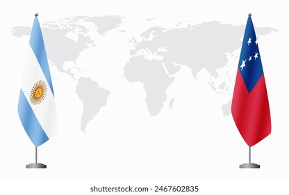 Argentina and Samoa flags for official meeting against background of world map.