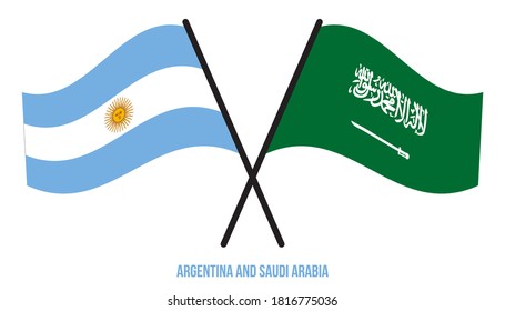 Argentina and Saudi Arabia Flags Crossed And Waving Flat Style. Official Proportion. Correct Colors.