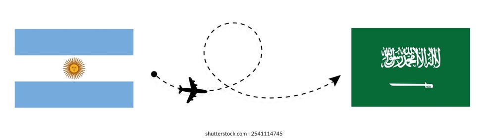 Argentina to Saudi Arabia flight travel concept . Buenos Aires to Riyadh passenger travelling by airplane