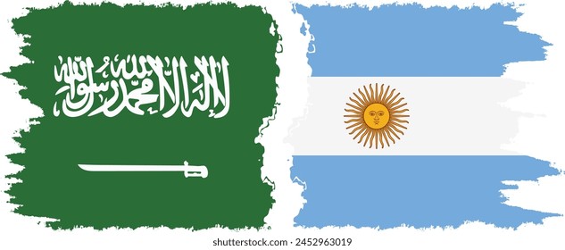 Argentina and Saudi Arabia grunge flags connection, vector