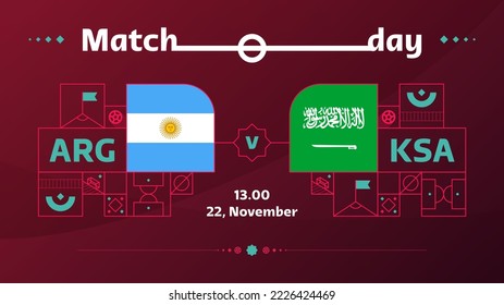 argentina saudi arabia match Football 2022. 2022 World Football Qatar, cup Competition championship match versus teams intro sport background, championship competition poster, vector illustration.