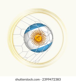 gol goleador argentino, símbolo de fútbol abstracto con ilustración del balón argentino en una red de fútbol. Ilustración deportiva vectorial.