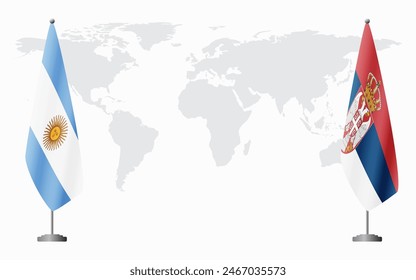 Argentina and Serbia flags for official meeting against background of world map.