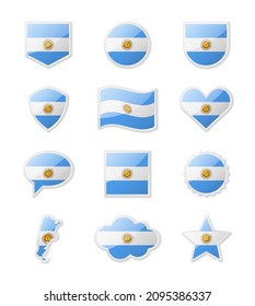 Argentina - set of country flags in the form of stickers of various shapes. Vector illustration