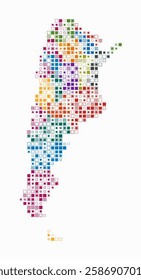 Argentina, shape of the country build of colored cells. Digital style map of the Argentina on white background. Small size square blocks. Stylish vector illustration.