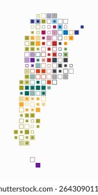 Argentina, forma do país. Constrói células coloridas. Mapa de estilo digital da Argentina sobre fundo branco. Blocos quadrados grandes. Ilustração vetorial abstrata.