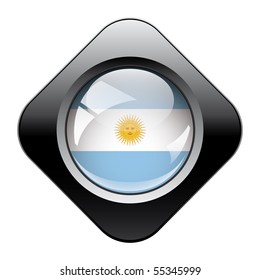 Argentina shiny button flag with black frame -  vector illustration. Isolated abstract object against white background.