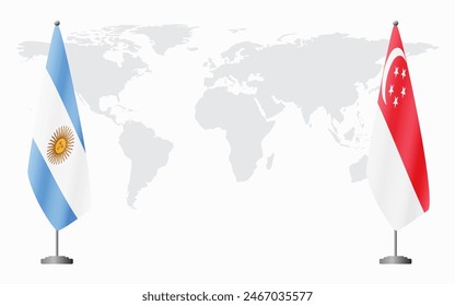 Argentina and Singapore flags for official meeting against background of world map.