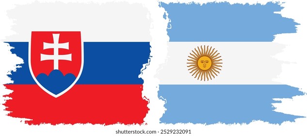 Argentina and Slovakia grunge flags connection, vector