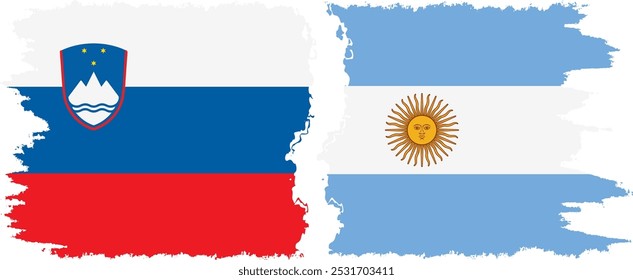 Argentina and Slovenia grunge flags connection, vector