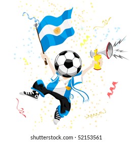 Argentina Soccer Fan with Ball Head. Editable Vector Illustration