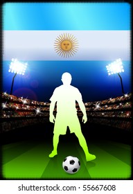 Argentina Soccer Player on Stadium Background with Flag Original Illustration