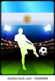 Argentina Soccer Player on Stadium Background with Flag Original Illustration