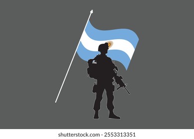 Argentina soldado com bandeira, Argentina bandeira vetor gráfico, Argentina bandeira do país é um símbolo de liberdade, bandeira nacional Argentina, ilustração vetorial
