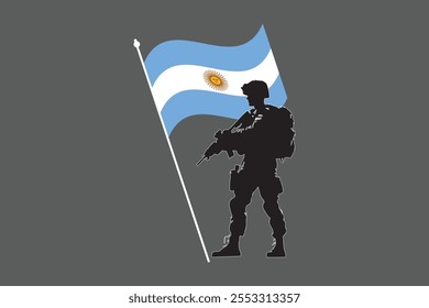 Argentina soldado com bandeira, Argentina bandeira vetor gráfico, Argentina bandeira do país é um símbolo de liberdade, bandeira nacional Argentina, ilustração vetorial
