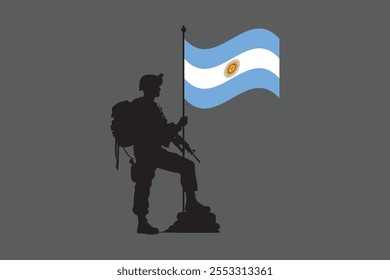 Argentina soldado com bandeira, Argentina bandeira vetor gráfico, Argentina bandeira do país é um símbolo de liberdade, bandeira nacional Argentina, ilustração vetorial
