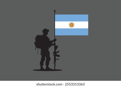 Argentina soldado com bandeira, Argentina bandeira vetor gráfico, Argentina bandeira do país é um símbolo de liberdade, bandeira nacional Argentina, ilustração vetorial
