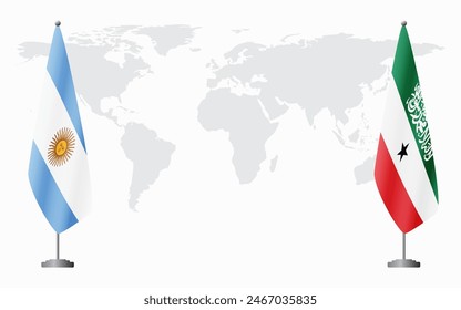 Argentina and Somaliland flags for official meeting against background of world map.