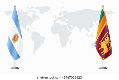 Argentina and Sri Lanka flags for official meeting against background of world map.