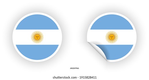 Argentina sticker flag icon set in circle shape and sticker flag with peeled off on white background.