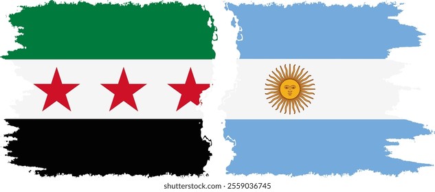 Argentina and Syrian Revolution grunge flags connection, vector